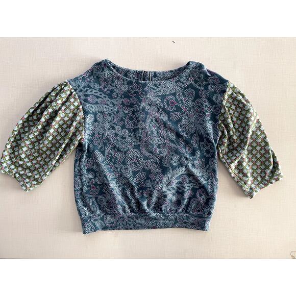 Daily Practice Sz S Puff Sleeve Sweatshirt Green Crewneck Boho Boxy Casual Comfy - Picture 3 of 14